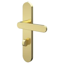 GoodHome Ensemble poignée sur plaque rond à condamnation Minzh effet laiton satin doré L.120mm x l.42mm entraxe 165-195mm