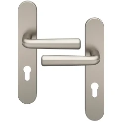 GoodHome Ensemble poignée sur plaque rondcylindre Dizel effet nickel satin gris L.121.5mm x l.42mm entraxe 165-195mm