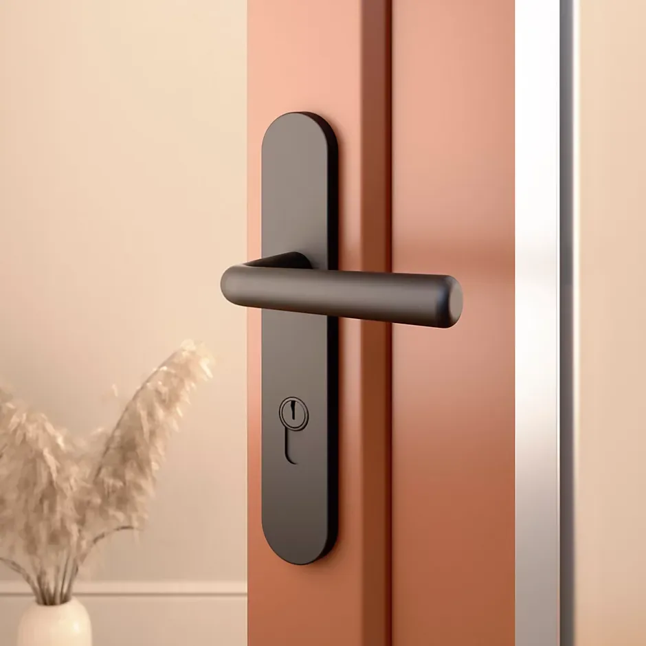 GoodHome Ensemble poignée sur plaque rond Dizel effet nickel noir L.121.5mm x l.40mm entraxe 195mm