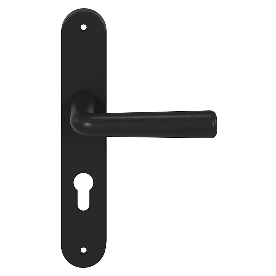 GoodHome Ensemble poignée sur plaque rond Dizel effet nickel noir L.121.5mm x l.40mm entraxe 195mm