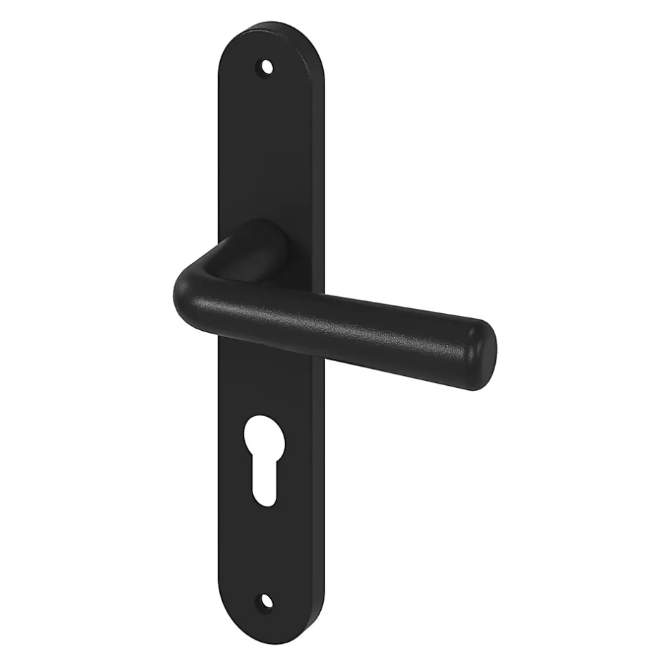 GoodHome Ensemble poignée sur plaque rond Dizel effet nickel noir L.121.5mm x l.40mm entraxe 195mm