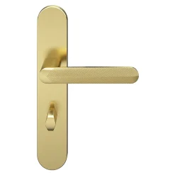 Ensemble poignée sur plaque rond à condamnation Garlan effet laiton satin doré L.125mm x l.42mm entraxe 165-195mm-GoodHome New