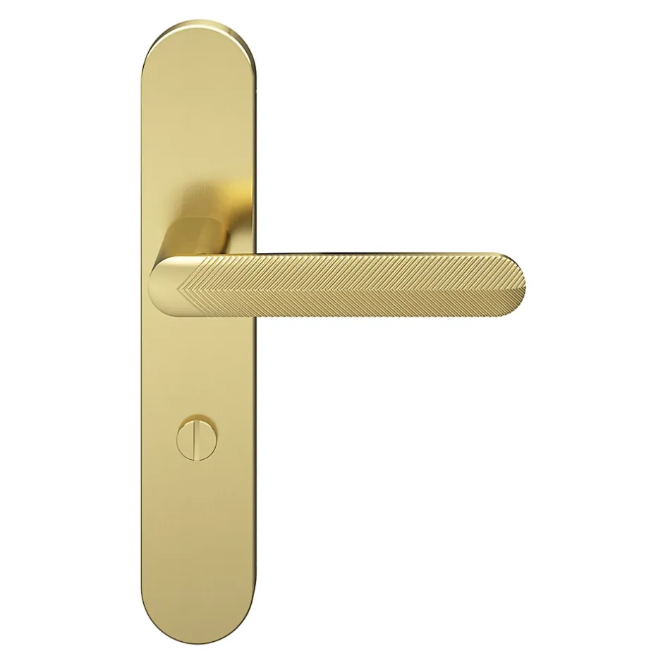 Ensemble poignée sur plaque rond à condamnation Garlan effet laiton satin doré L.125mm x l.42mm entraxe 165-195mm-GoodHome New