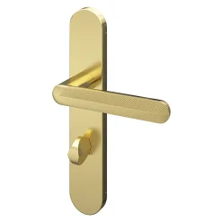 Ensemble poignée sur plaque rond à condamnation Garlan effet laiton satin doré L.125mm x l.42mm entraxe 165-195mm-GoodHome New