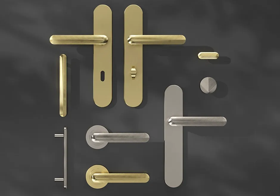 Ensemble poignée sur plaque rond à condamnation Garlan effet laiton satin doré L.125mm x l.42mm entraxe 165-195mm-GoodHome New