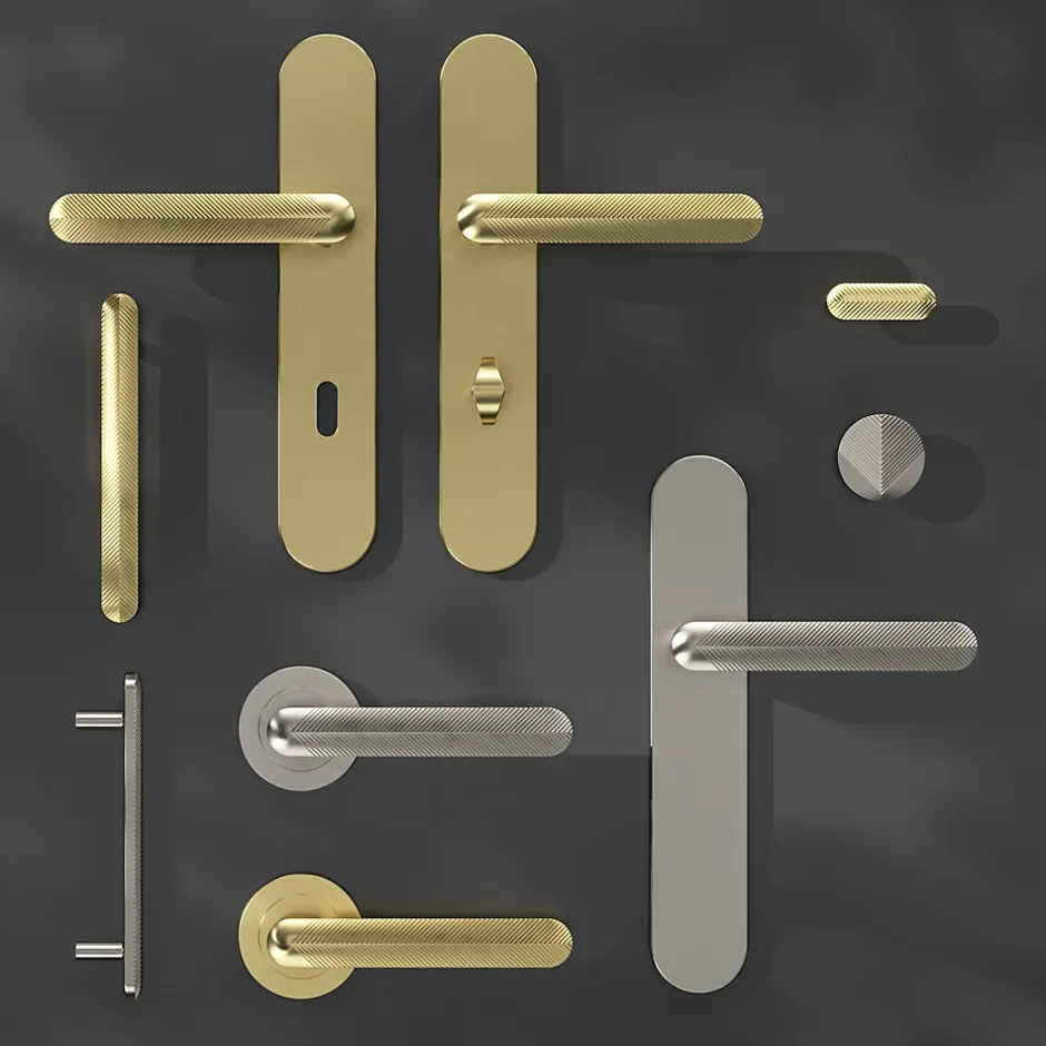 Ensemble poignée sur plaque rond à condamnation Garlan effet laiton satin doré L.125mm x l.42mm entraxe 165-195mm-GoodHome New