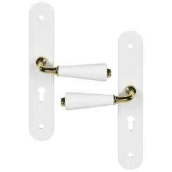 GoodHome Ensemble poignée sur plaque Droit cylindre Porcelaine Vras blanc L.115mm x l.45mm entraxe 195mm