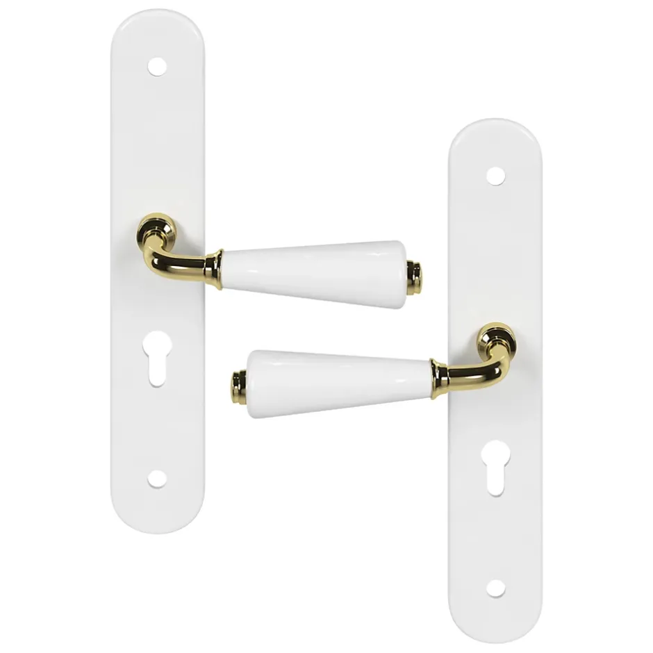 GoodHome Ensemble poignée sur plaque Droit cylindre Porcelaine Vras blanc L.115mm x l.45mm entraxe 195mm