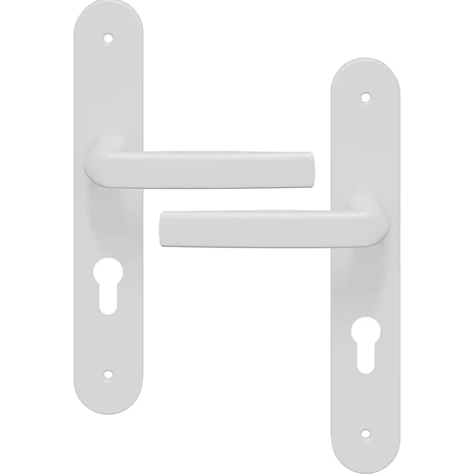 GoodHome Ensemble poignée sur plaque Incurvé cylindre Primel mat blanc L.126mm x l.40mm entraxe 195mm
