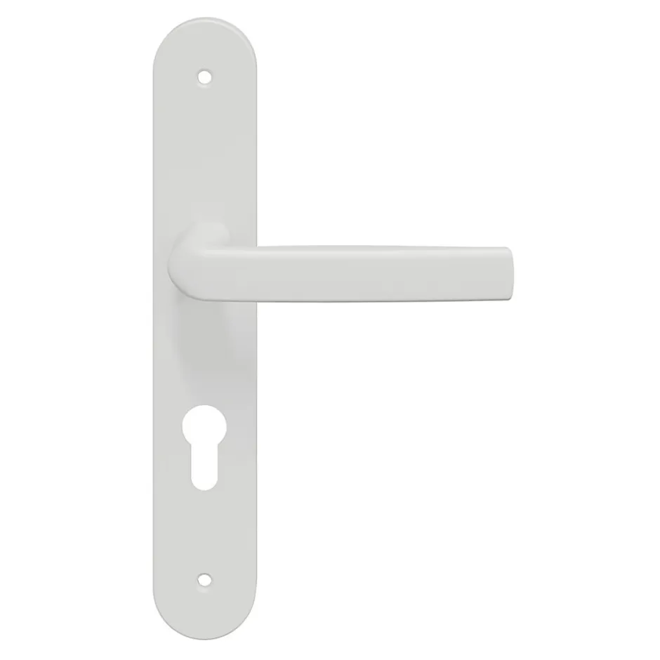 GoodHome Ensemble poignée sur plaque Incurvé cylindre Primel mat blanc L.126mm x l.40mm entraxe 195mm
