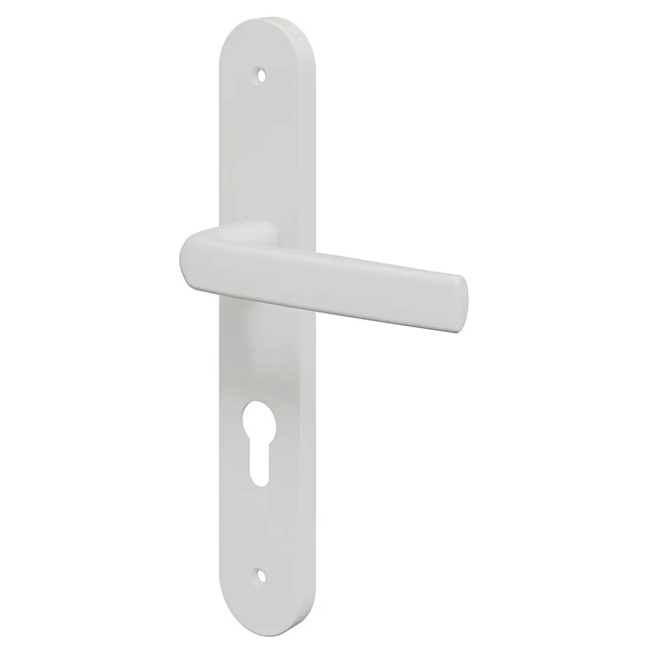 GoodHome Ensemble poignée sur plaque Incurvé cylindre Primel mat blanc L.126mm x l.40mm entraxe 195mm