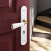 Ensemble poignée sur plaque Droit serrure Porcelaine Vras blanc L.115mm x l.45mm entraxe 195mm-GoodHome Sale