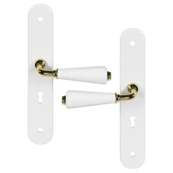 Ensemble poignée sur plaque Droit serrure Porcelaine Vras blanc L.115mm x l.45mm entraxe 195mm-GoodHome Sale