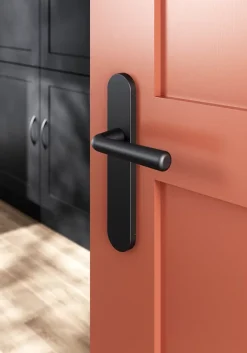 GoodHome Ensemble poignée sur plaque rond Dizel effet nickel mat noir L.121.5mm x l.42mm entraxe 165-195mm