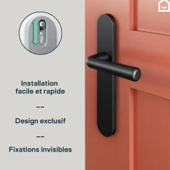 GoodHome Ensemble poignée sur plaque rond Dizel effet nickel mat noir L.121.5mm x l.42mm entraxe 165-195mm