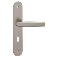 Ensemble poignée sur plaque Incurvé serrure Primel effet nickel satin gris L.126mm x l.40mm entraxe 195mm-GoodHome Hot