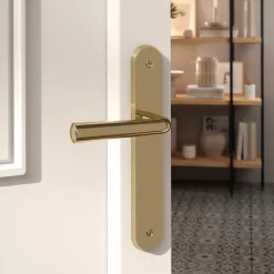 GoodHome Ensemble poignée sur plaque rond Tudy effet laiton brillant doré L.119mm x l.41mm entraxe 195mm