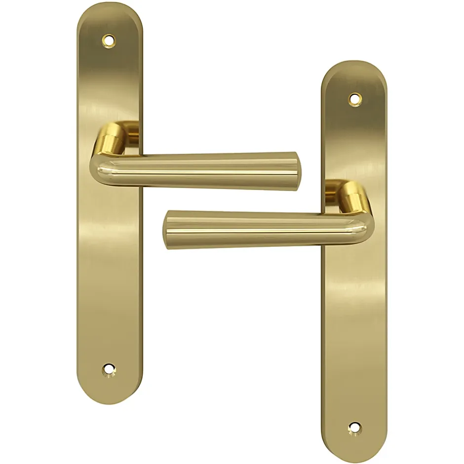 GoodHome Ensemble poignée sur plaque rond Tudy effet laiton brillant doré L.119mm x l.41mm entraxe 195mm