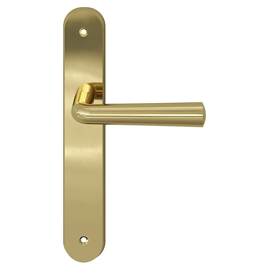 GoodHome Ensemble poignée sur plaque rond Tudy effet laiton brillant doré L.119mm x l.41mm entraxe 195mm