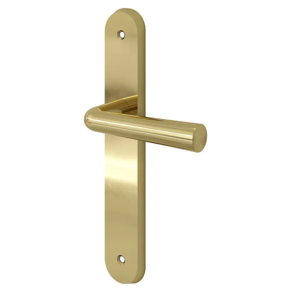 GoodHome Ensemble poignée sur plaque rond Tudy effet laiton brillant doré L.119mm x l.41mm entraxe 195mm