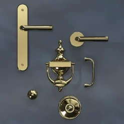 GoodHome Ensemble poignée sur plaque rond Tudy effet laiton brillant doré L.119mm x l.41mm entraxe 195mm