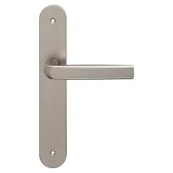 Ensemble poignée sur plaque Incurvé Primel effet nickel satin gris L.126mm x l.40mm entraxe 195mm-GoodHome Outlet