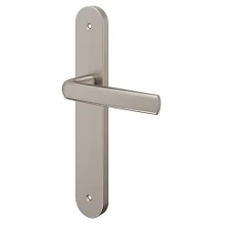 Ensemble poignée sur plaque Incurvé Primel effet nickel satin gris L.126mm x l.40mm entraxe 195mm-GoodHome Outlet
