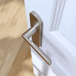 GoodHome Ensemble poignée sur plaque rond Minzh effet nickel satin gris L.120mm x l.42mm entraxe 165-195mm