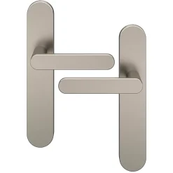 GoodHome Ensemble poignée sur plaque rond Minzh effet nickel satin gris L.120mm x l.42mm entraxe 165-195mm