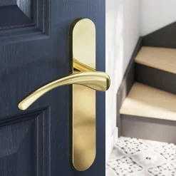 GoodHome Ensemble poignée sur plaque rond Ruis effet laiton doré L.138.5mm x l.42mm entraxe 165-195mm