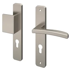 Ensemble poignée sur plaque rectangulaire Irvil effet nickel satin gris L.126.5mm x l.24.5mm entraxe 195mm-GoodHome Outlet