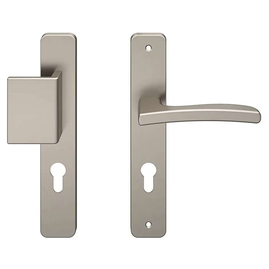 Ensemble poignée sur plaque rectangulaire Irvil effet nickel satin gris L.126.5mm x l.24.5mm entraxe 195mm-GoodHome Outlet