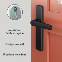 GoodHome Ensemble poignée sur plaque rectangulaire Kerver effet nickel mat noir L.128mm x l.42mm entraxe 165-195mm