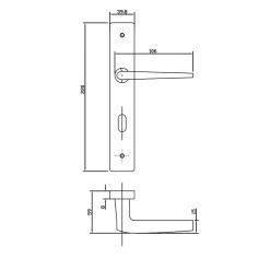 Ensemble poignée sur plaque rectangulaire serrure Colan satin blanc L.106mm x l.39.8mm entraxe 195mm