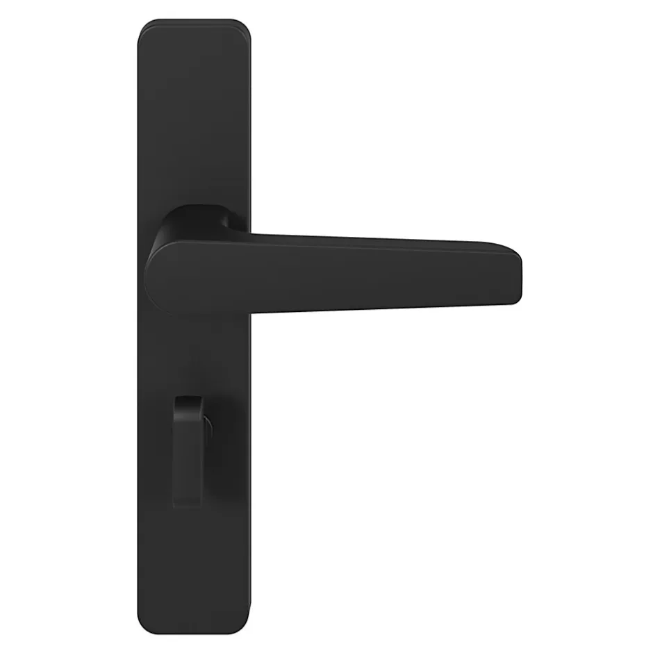 GoodHome Ensemble poignée sur plaque rectangulaire à condamnation Kerver effet nickel mat noir L.128mm x l.42mm entraxe 165-195mm