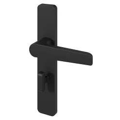 GoodHome Ensemble poignée sur plaque rectangulaire à condamnation Kerver effet nickel mat noir L.128mm x l.42mm entraxe 165-195mm