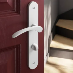 Ensemble poignée sur plaque rond à condamnation Beare mat blanc L.110.5mm x l.40mm entraxe 195mm-GoodHome Online