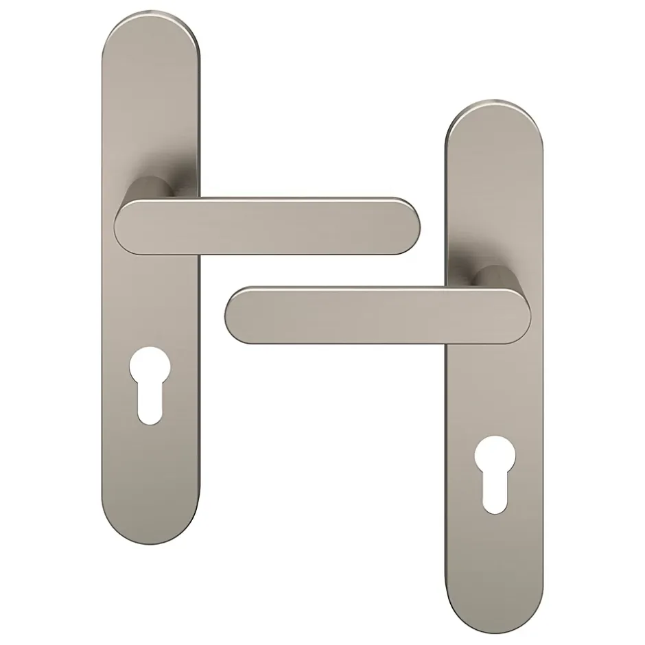 Ensemble poignée sur plaque rondcylindre Minzh effet nickel satin gris L.120mm x l.42mm entraxe 165-195mm-GoodHome Outlet