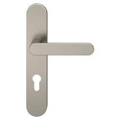Ensemble poignée sur plaque rondcylindre Minzh effet nickel satin gris L.120mm x l.42mm entraxe 165-195mm-GoodHome Outlet
