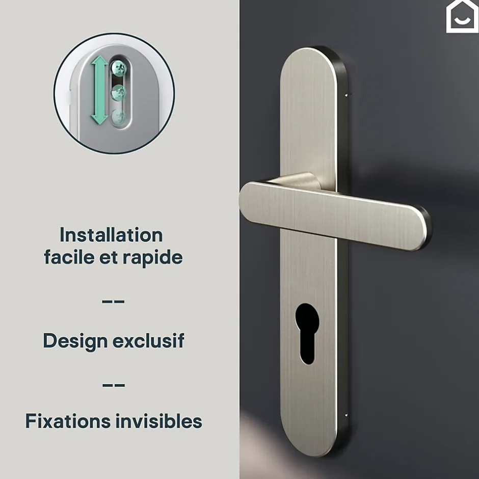 Ensemble poignée sur plaque rondcylindre Minzh effet nickel satin gris L.120mm x l.42mm entraxe 165-195mm-GoodHome Outlet