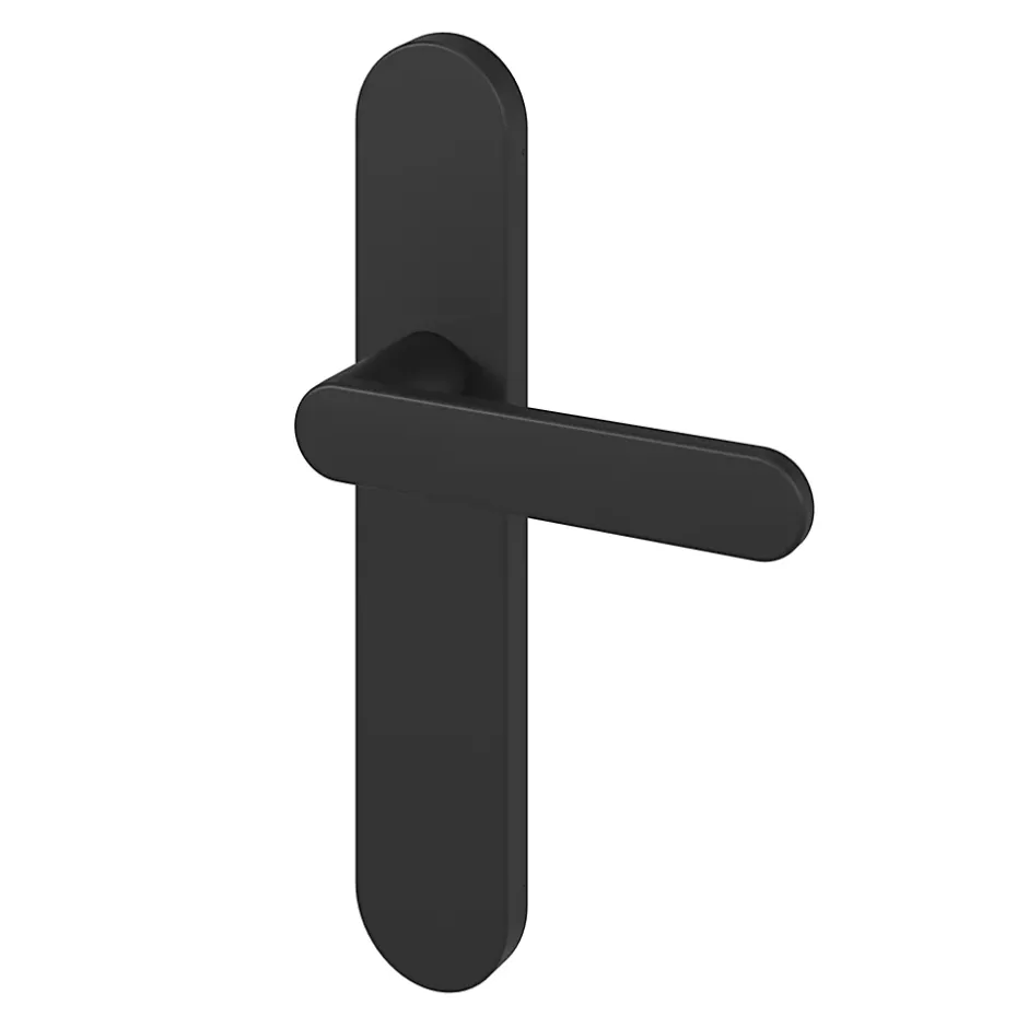 Ensemble poignée sur plaque rond Minzh effet nickel mat noir L.120mm x l.42mm entraxe 165-195mm-GoodHome Outlet