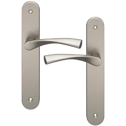 GoodHome Ensemble poignée sur plaque rond Breage effet nickel satin gris L.120.5mm x l.40mm entraxe 195mm