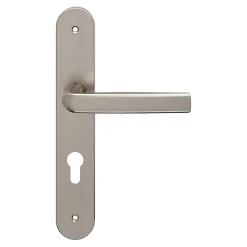Ensemble poignée sur plaque Incurvé cylindre Primel effet nickel satin gris L.126mm x l.40mm entraxe 195mm-GoodHome Discount