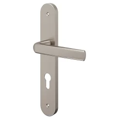 Ensemble poignée sur plaque Incurvé cylindre Primel effet nickel satin gris L.126mm x l.40mm entraxe 195mm-GoodHome Discount