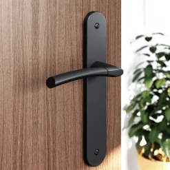 Ensemble poignée sur plaque rond Hirel effet nickel mat noir L.128mm x l.40mm entraxe 195mm-GoodHome Discount