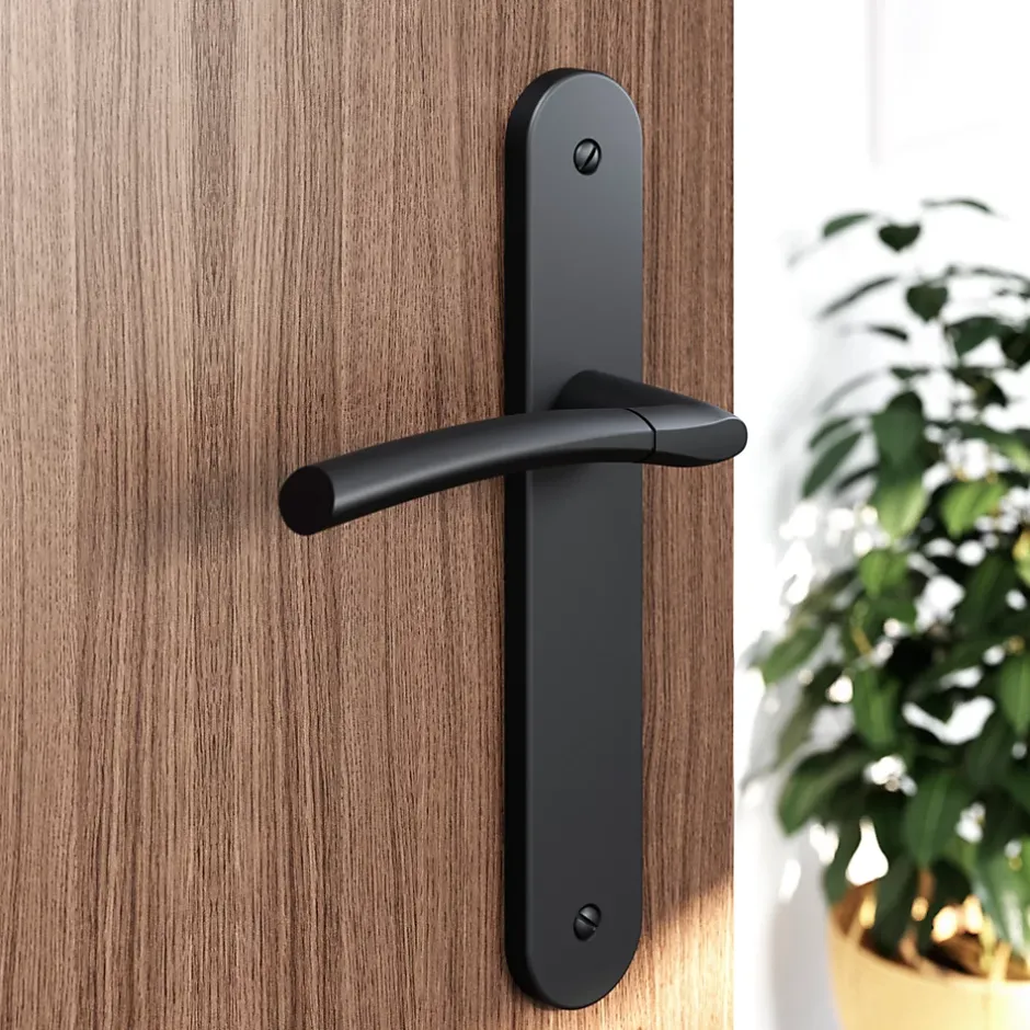 Ensemble poignée sur plaque rond Hirel effet nickel mat noir L.128mm x l.40mm entraxe 195mm-GoodHome Discount