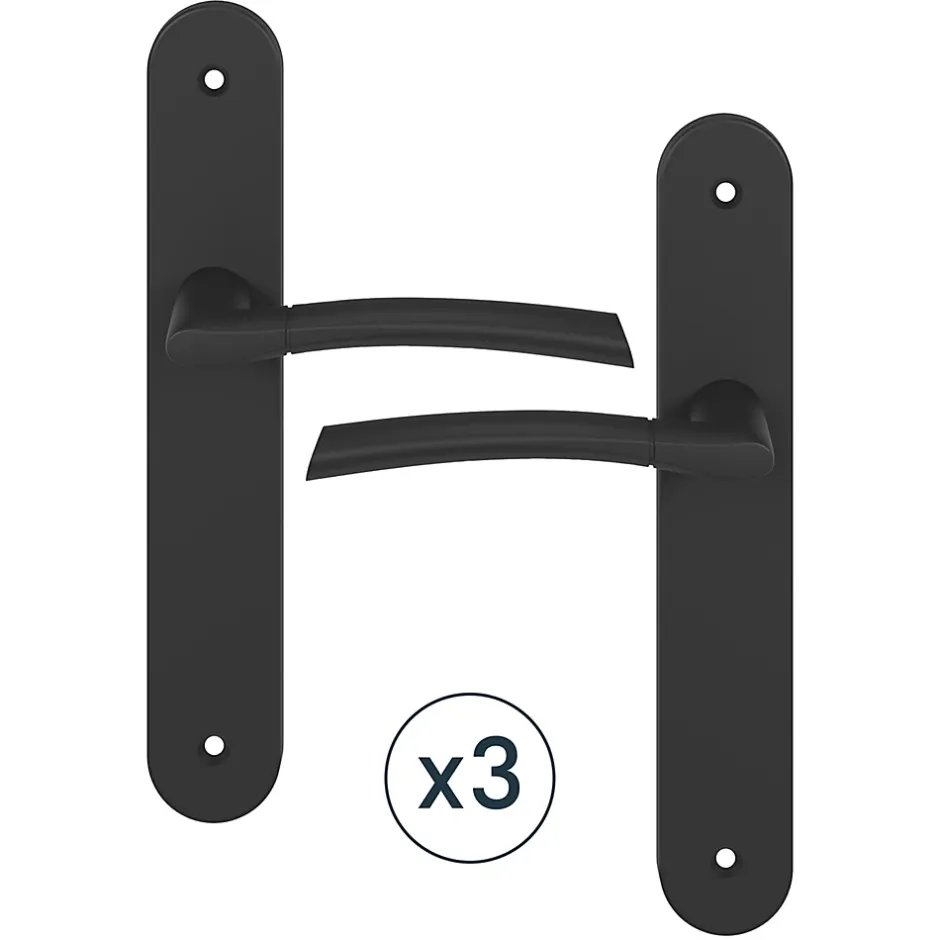 Ensemble poignée sur plaque rond Hirel effet nickel mat noir L.128mm x l.40mm entraxe 195mm-GoodHome Discount