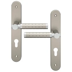 GoodHome Ensemble poignée sur plaque rondcylindre Brigg effet chrome et nickel satin gris L.132mm x l.40mm entraxe 195mm