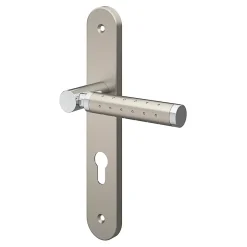 GoodHome Ensemble poignée sur plaque rondcylindre Brigg effet chrome et nickel satin gris L.132mm x l.40mm entraxe 195mm