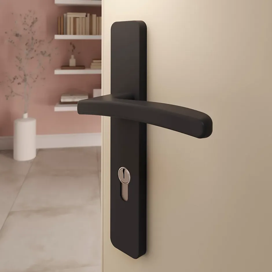 Ensemble poignée sur plaque rectangulaire Irvil noir L.126.5mm x l.24.5mm entraxe 195mm-GoodHome Discount